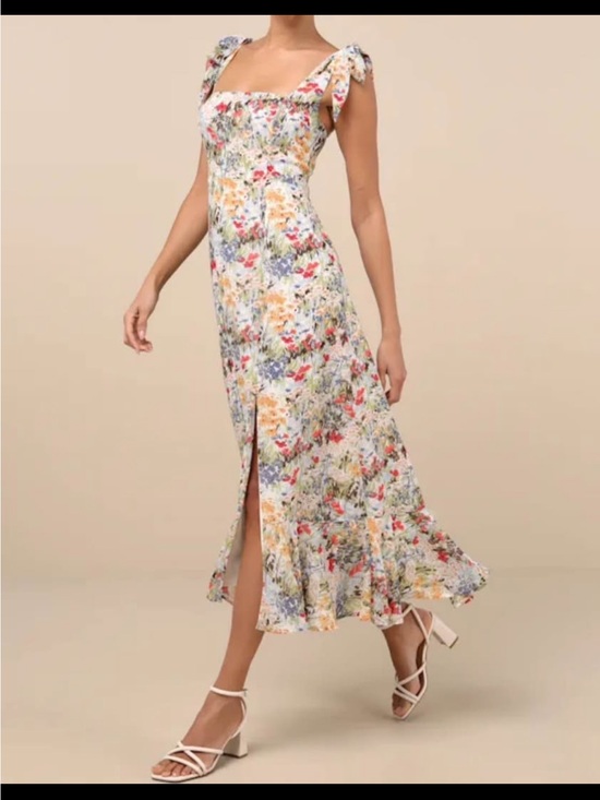 Lulus Dresses & Skirts - Lulu's summer Invite White Pastel Floral Tie-Shoulder Sun Dress Large